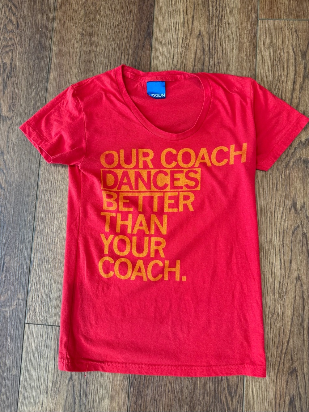 Raygun Red Graphic Tee with Yellow - 'Our Coach Dances Better Than Your Coach'